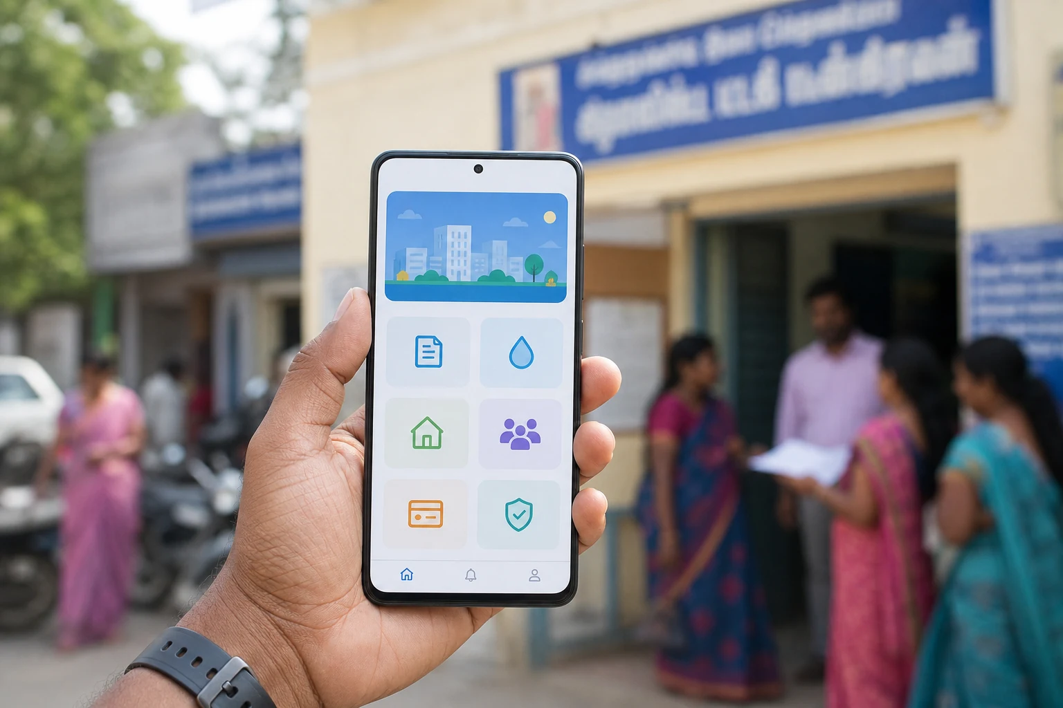 Smartphone showing illustrative government services interface