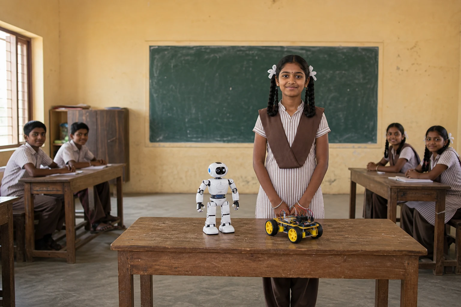 Tamil Nadu school students with AI robotics under TN-SPARK